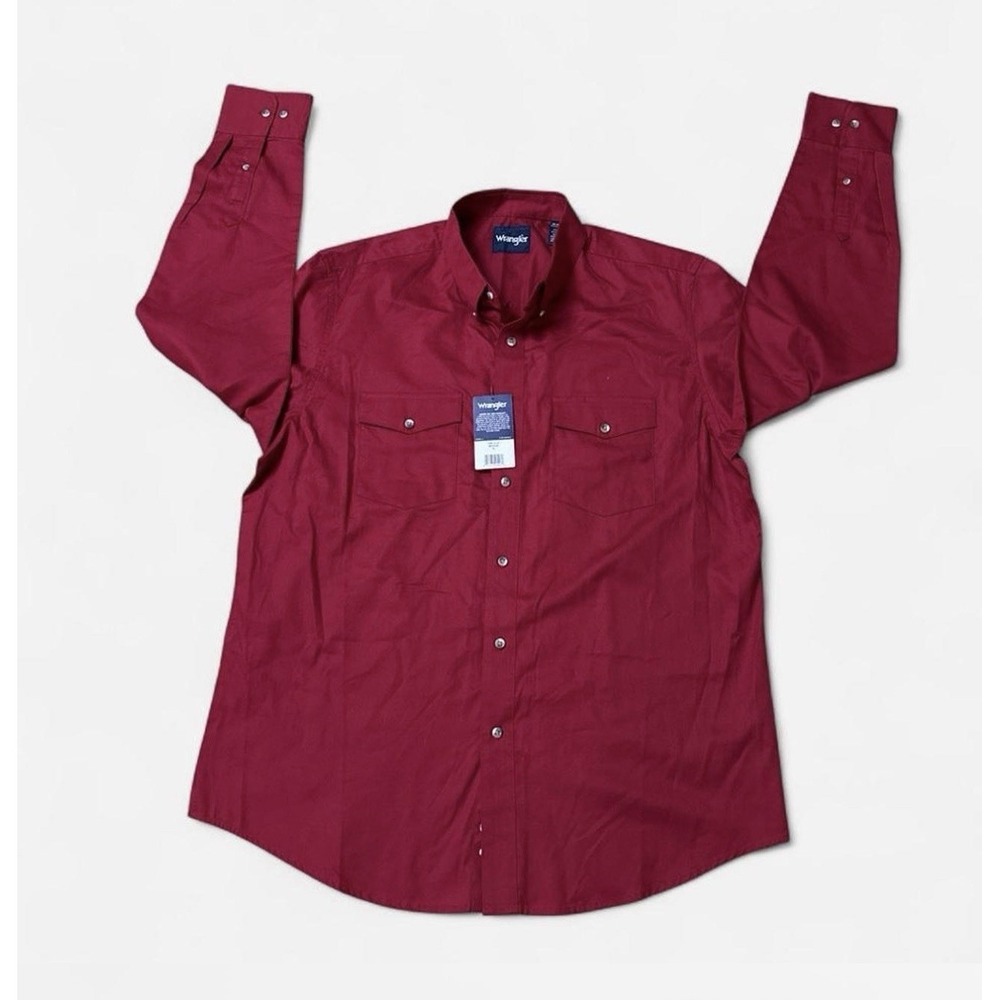 Wrangler Men's Solid Red Long Sleeve Button-Down Cotton Shirt w/ Pockets XL